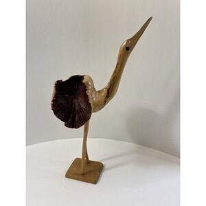 Burl Wood Hand Carved Crane Bird‎